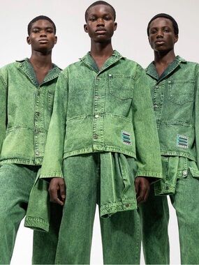 DAILY PAPER Hafi Denim Jacket In Green, Men’s S (women’s ~8 or M/L)